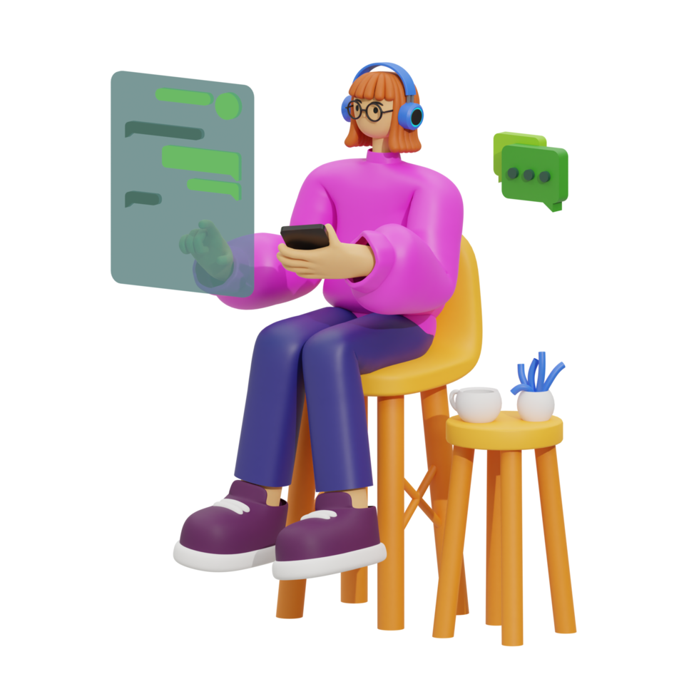 3d illustration chatting when sitting in the sofa png