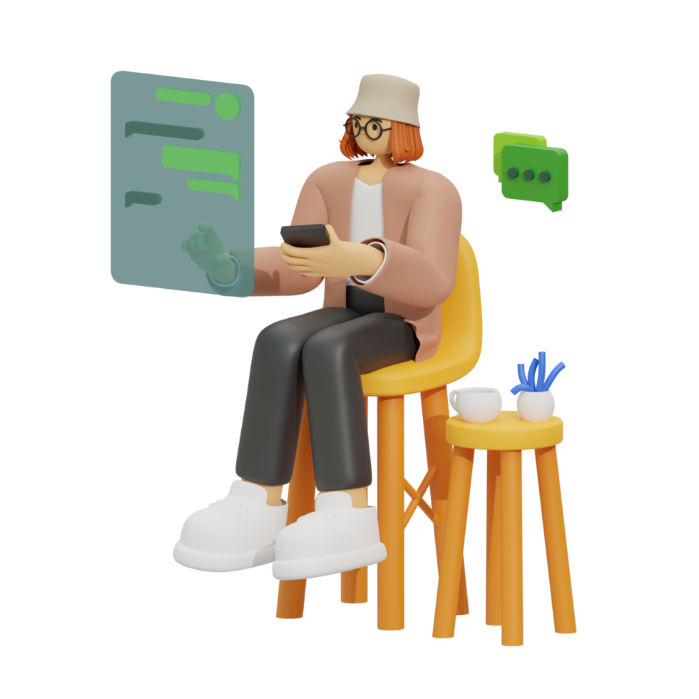3d illustration chatting when sitting in the sofa png