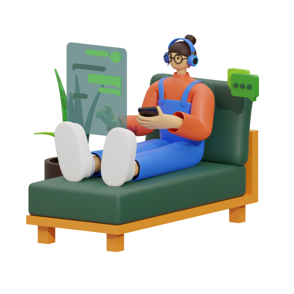 3d illustration chatting when sitting in the sofa png