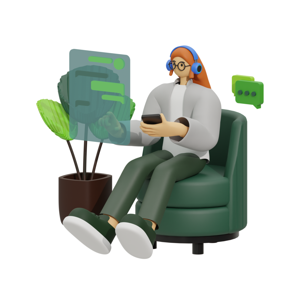 3d illustration chatting when sitting in the sofa png