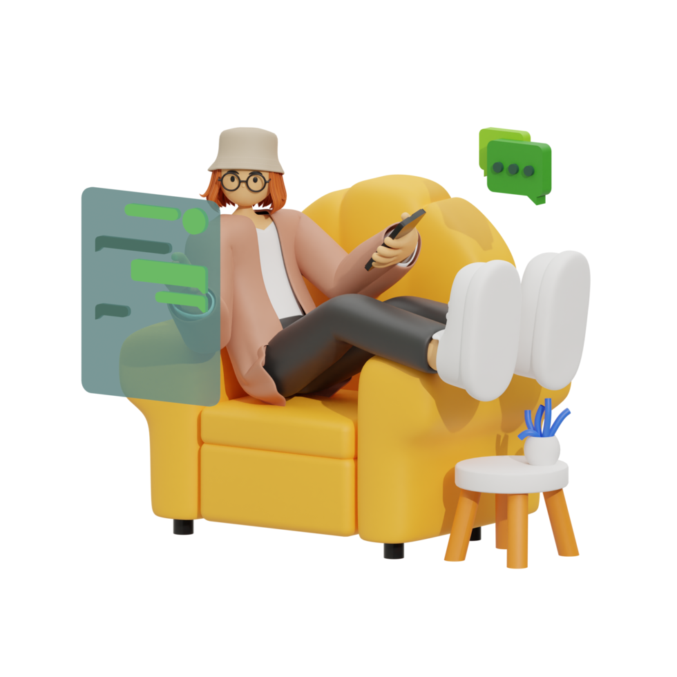 3d illustration chatting when sitting in the sofa png