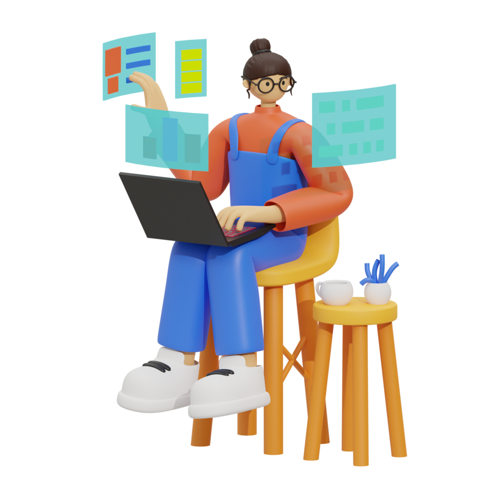 Enhancing Productivity with Laptop Use on Sofas 3D illustration png