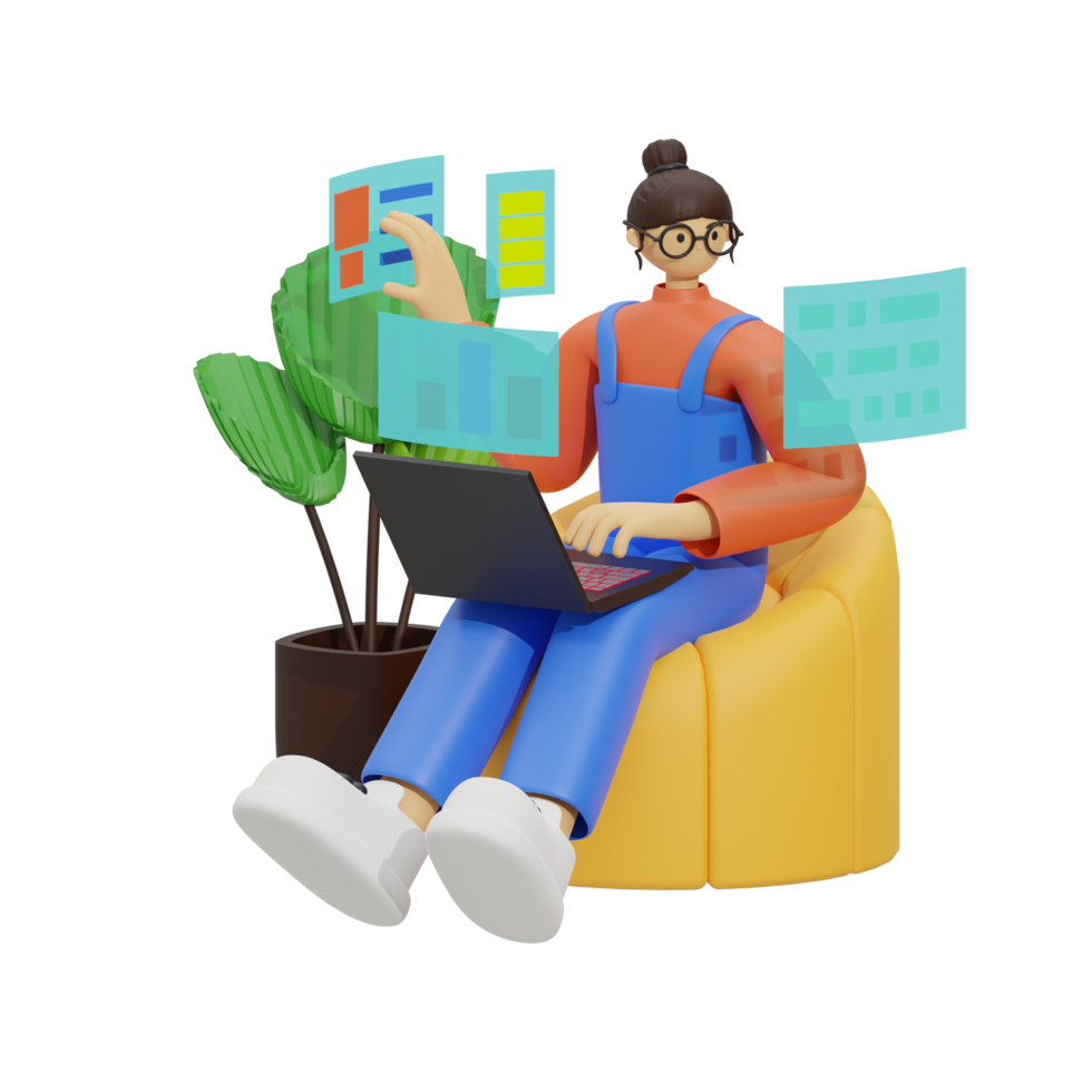 verbessern Produktivität mit Laptop verwenden auf Sofas 3d Illustration png