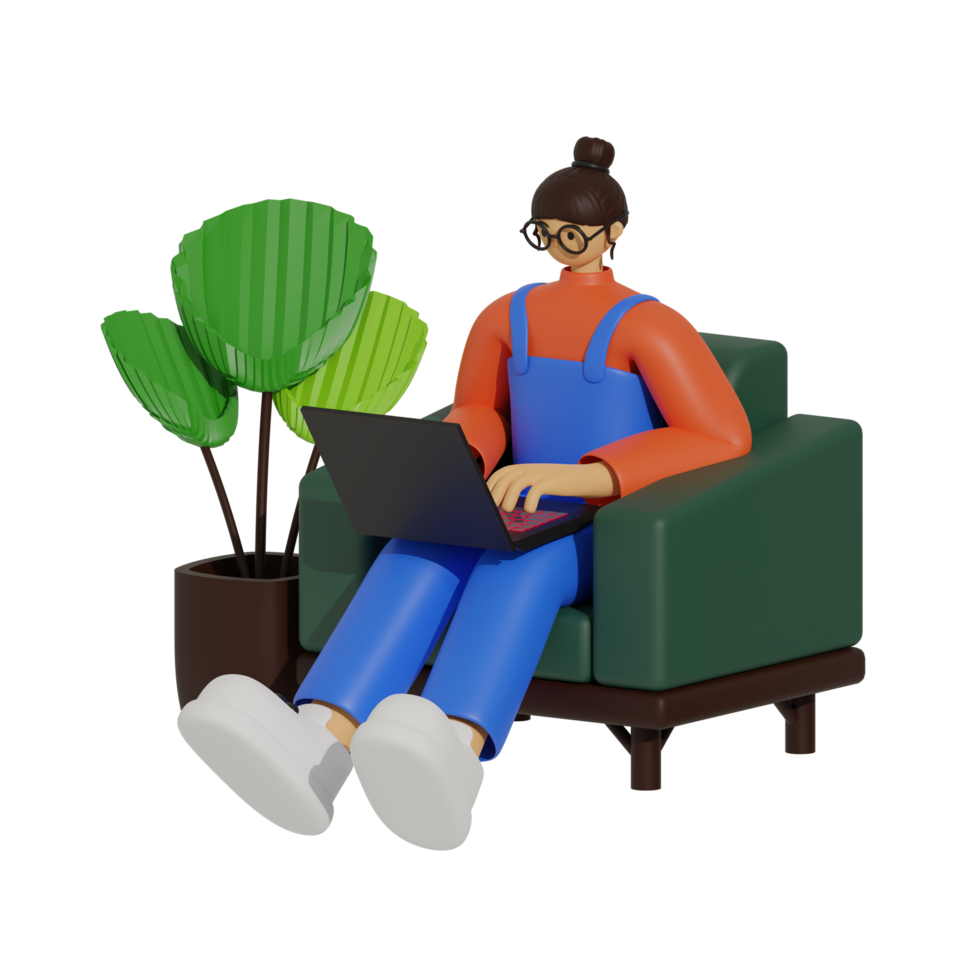 Enhancing Productivity with Laptop Use on Sofas 3D illustration png