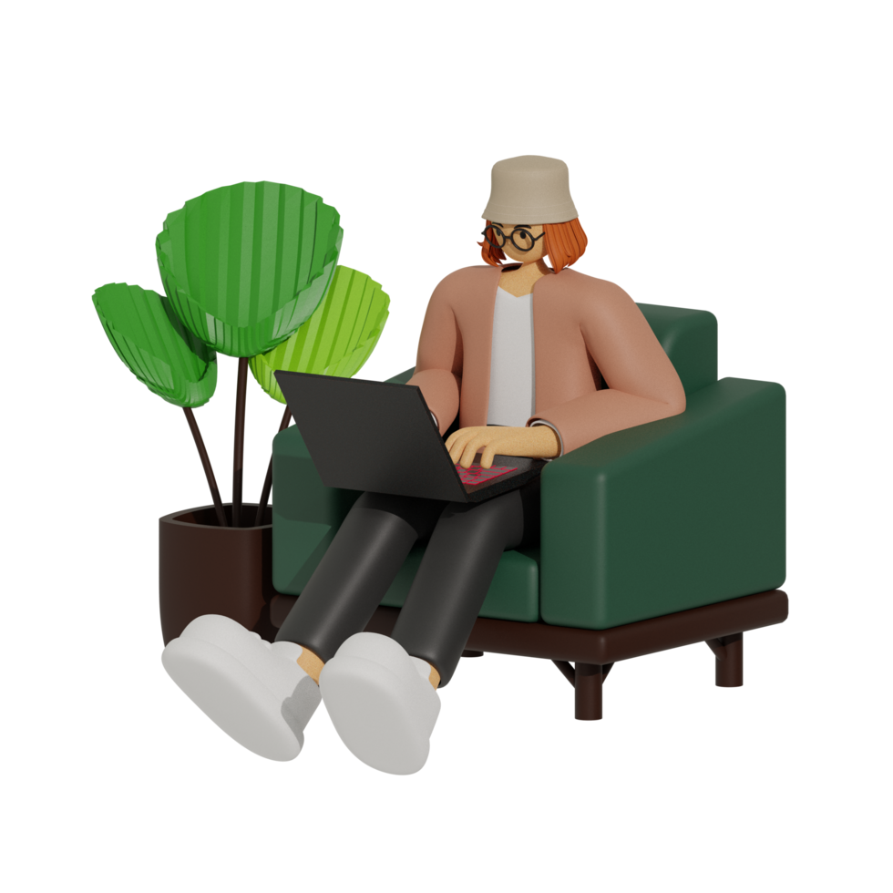 Enhancing Productivity with Laptop Use on Sofas 3D illustration png