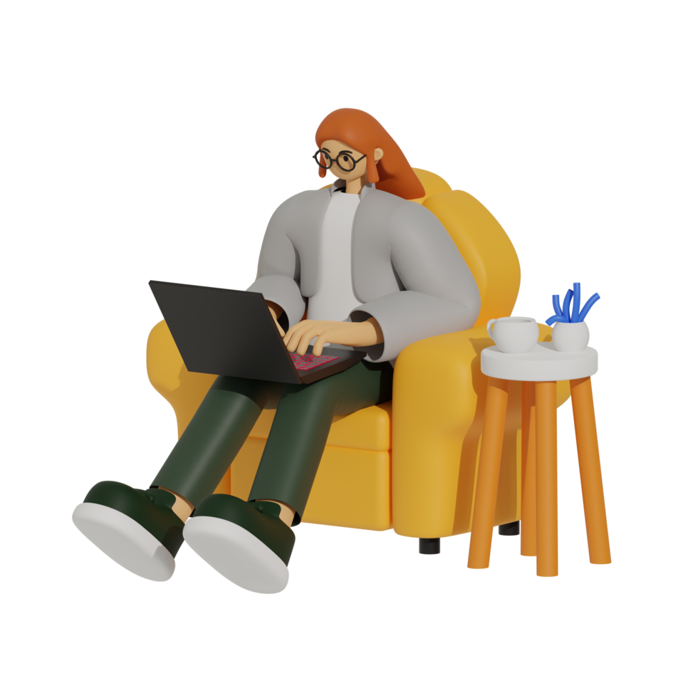 Enhancing Productivity with Laptop Use on Sofas 3D illustration png