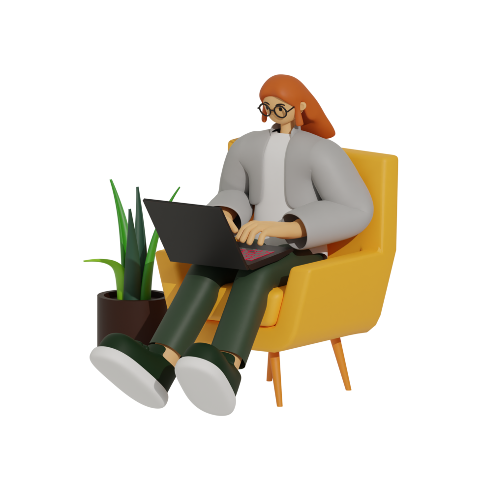 Enhancing Productivity with Laptop Use on Sofas 3D illustration png