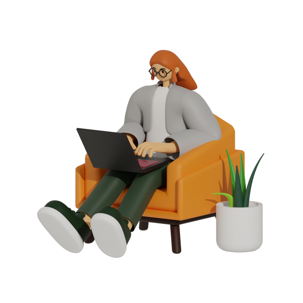 Enhancing Productivity with Laptop Use on Sofas 3D illustration png
