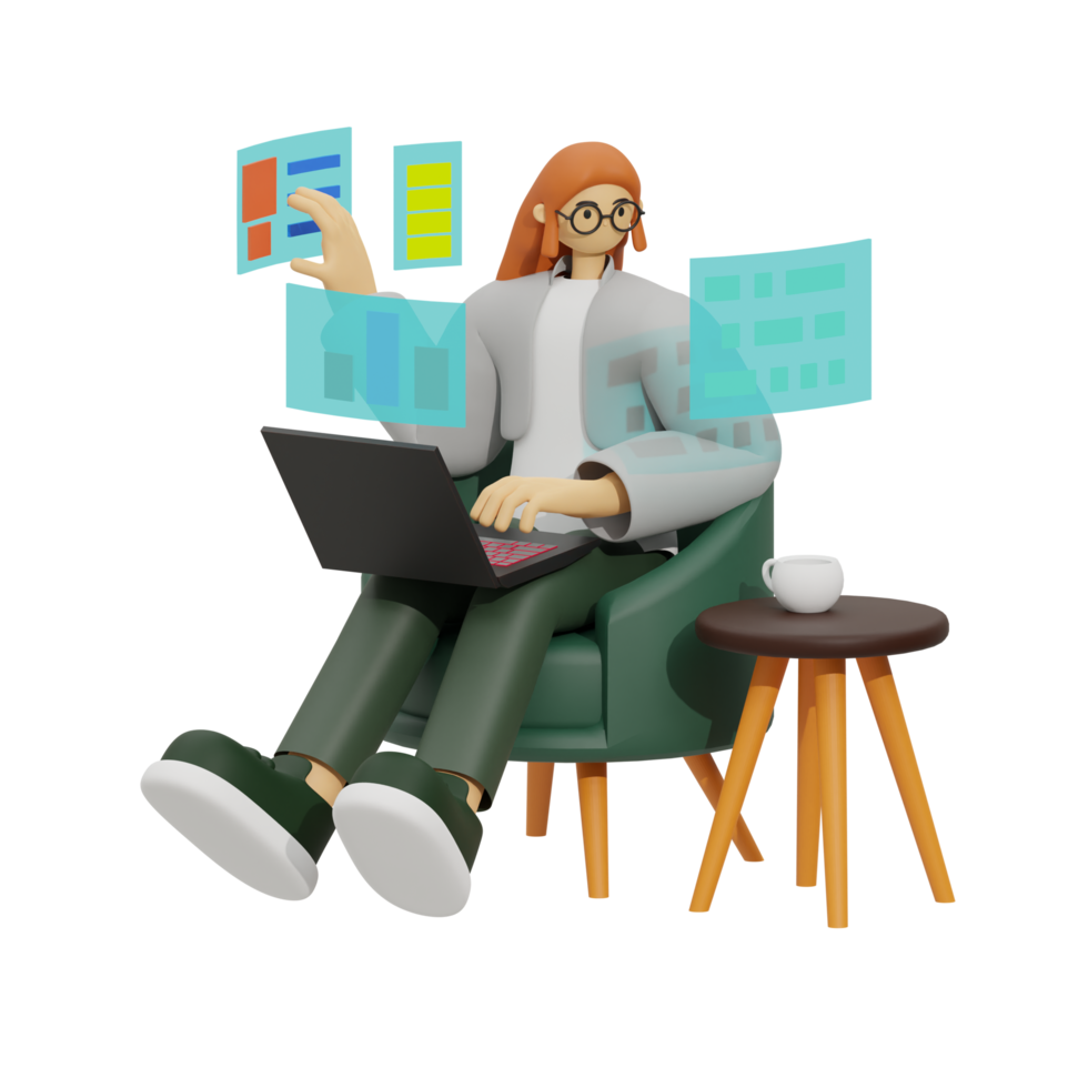 Enhancing Productivity with Laptop Use on Sofas 3D illustration png