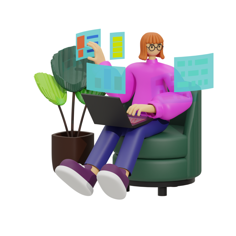 Enhancing Productivity with Laptop Use on Sofas 3D illustration png