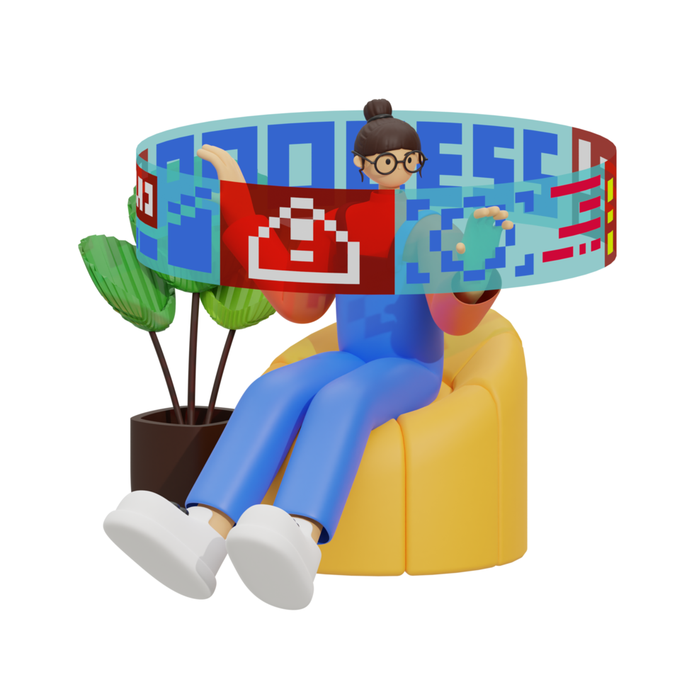 3d illustration work in hologram screen png