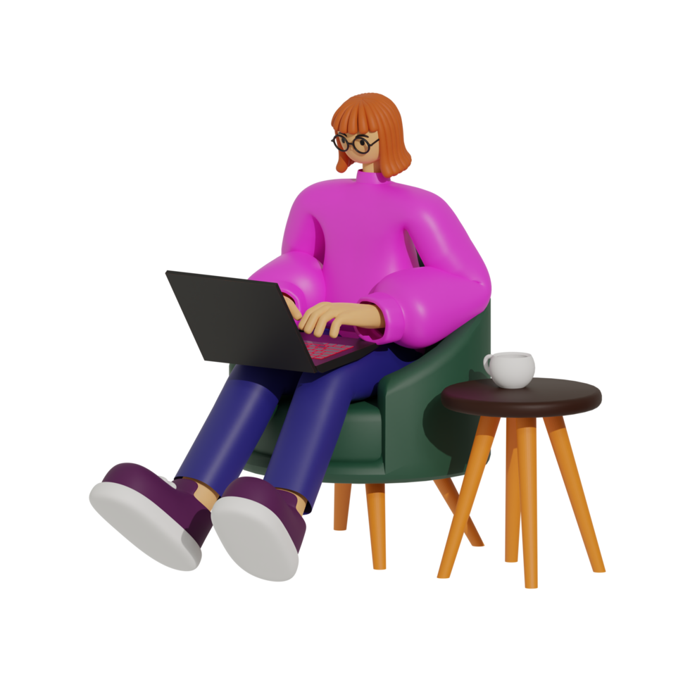 Enhancing Productivity with Laptop Use on Sofas 3D illustration png