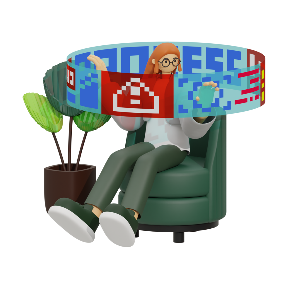 3d illustration work in hologram screen png