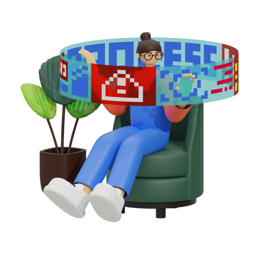 3d illustration work in hologram screen png