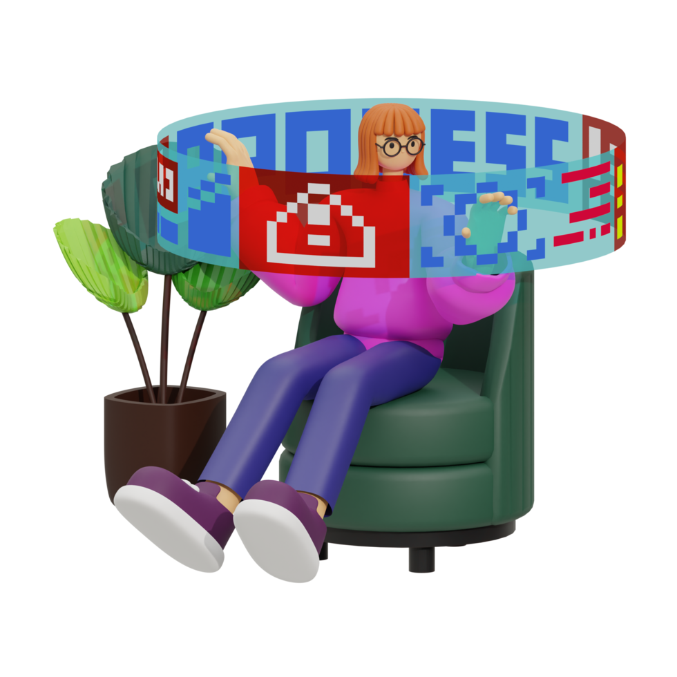 3d illustration work in hologram screen png