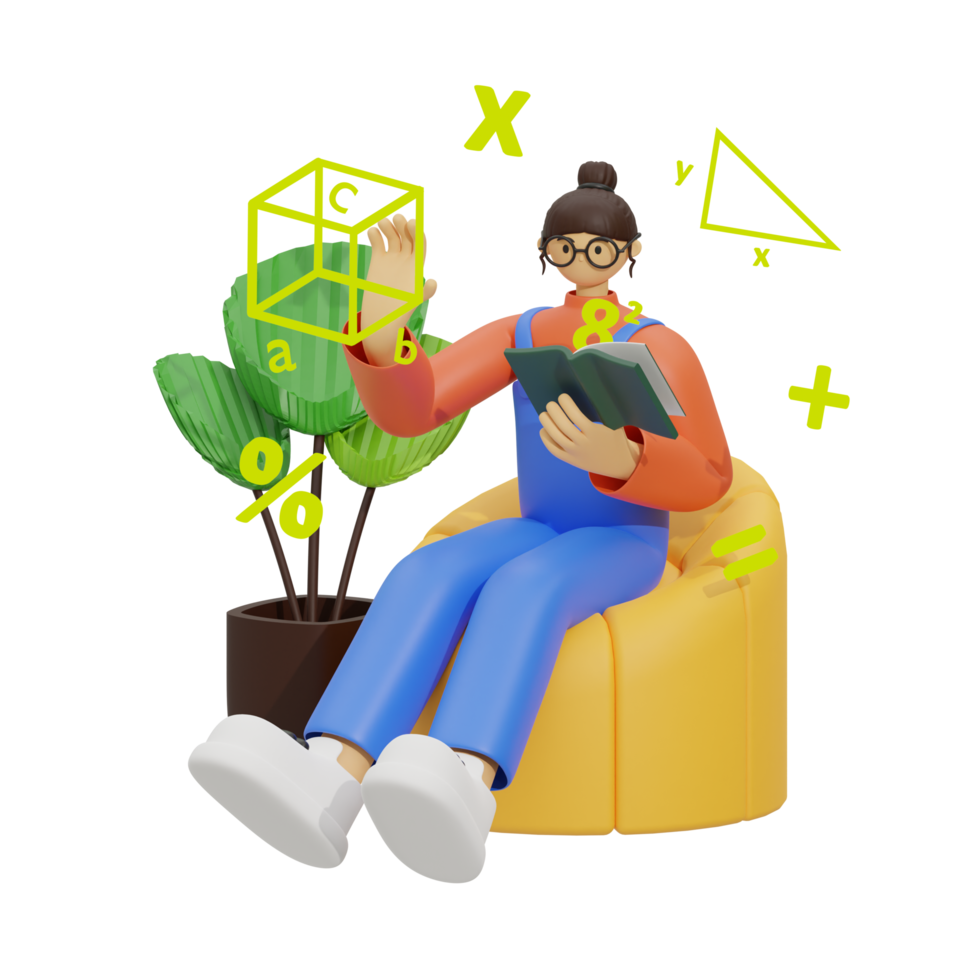 3d ilustración aprender matemáticas a hogar png