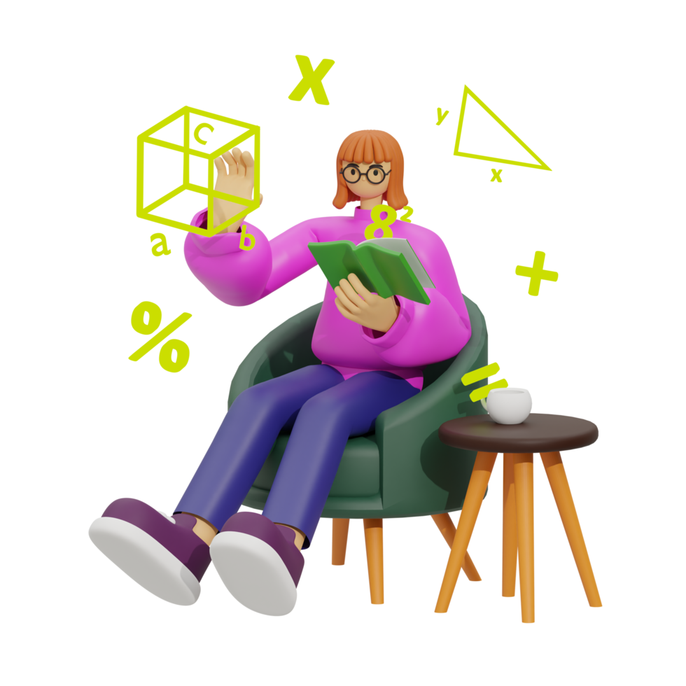 3d ilustración aprender matemáticas a hogar png