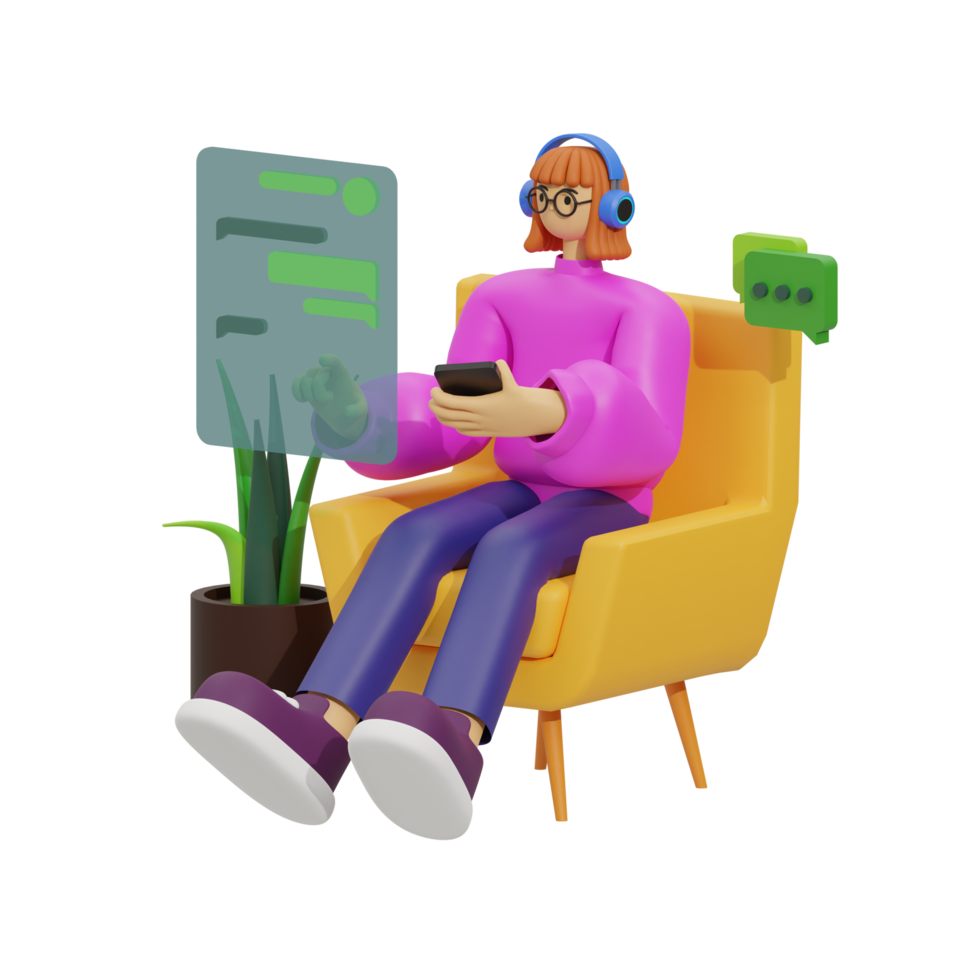 3d illustration chatting when sitting in the sofa png