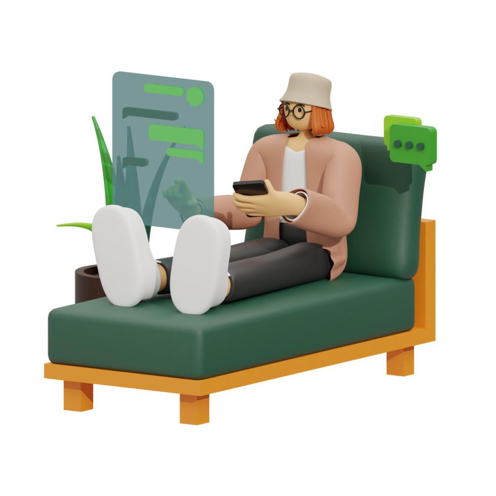 3d illustratie chatten wanneer zittend in de sofa png