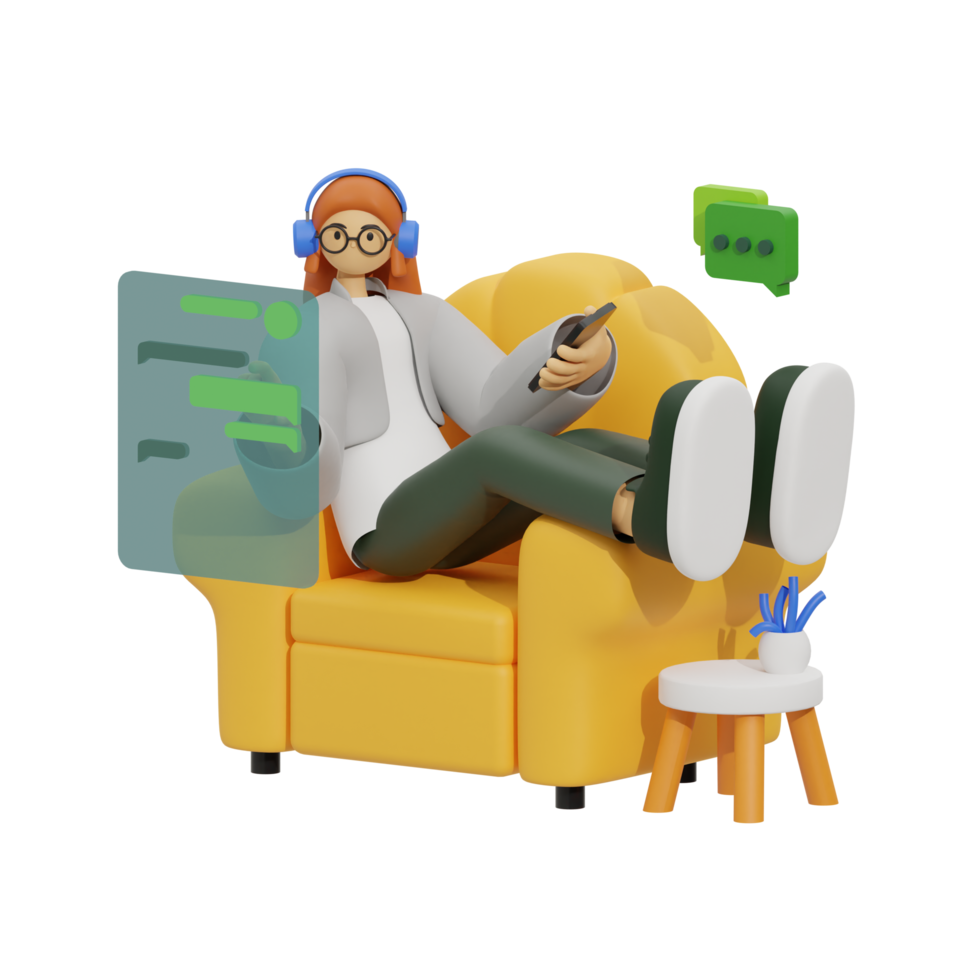 3d illustration chatting when sitting in the sofa png