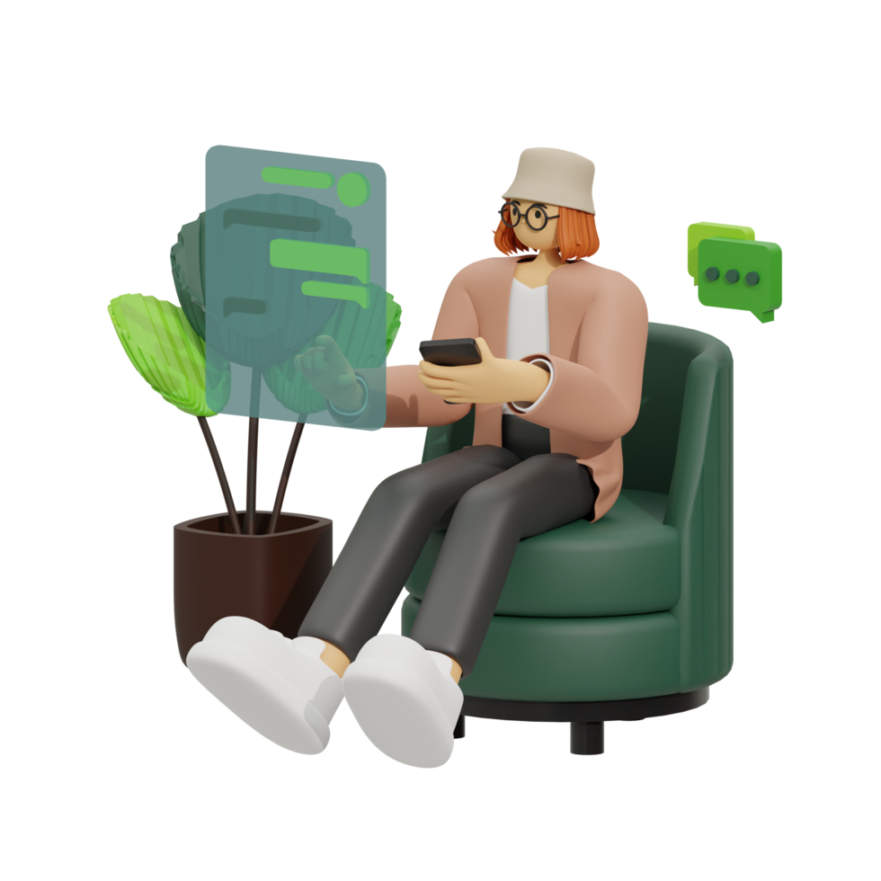 3d illustratie chatten wanneer zittend in de sofa png