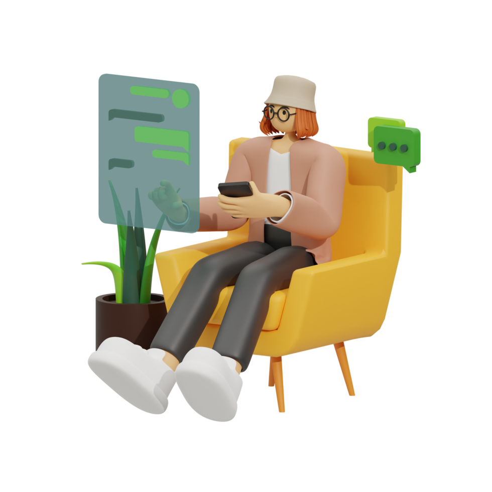 3d illustratie chatten wanneer zittend in de sofa png