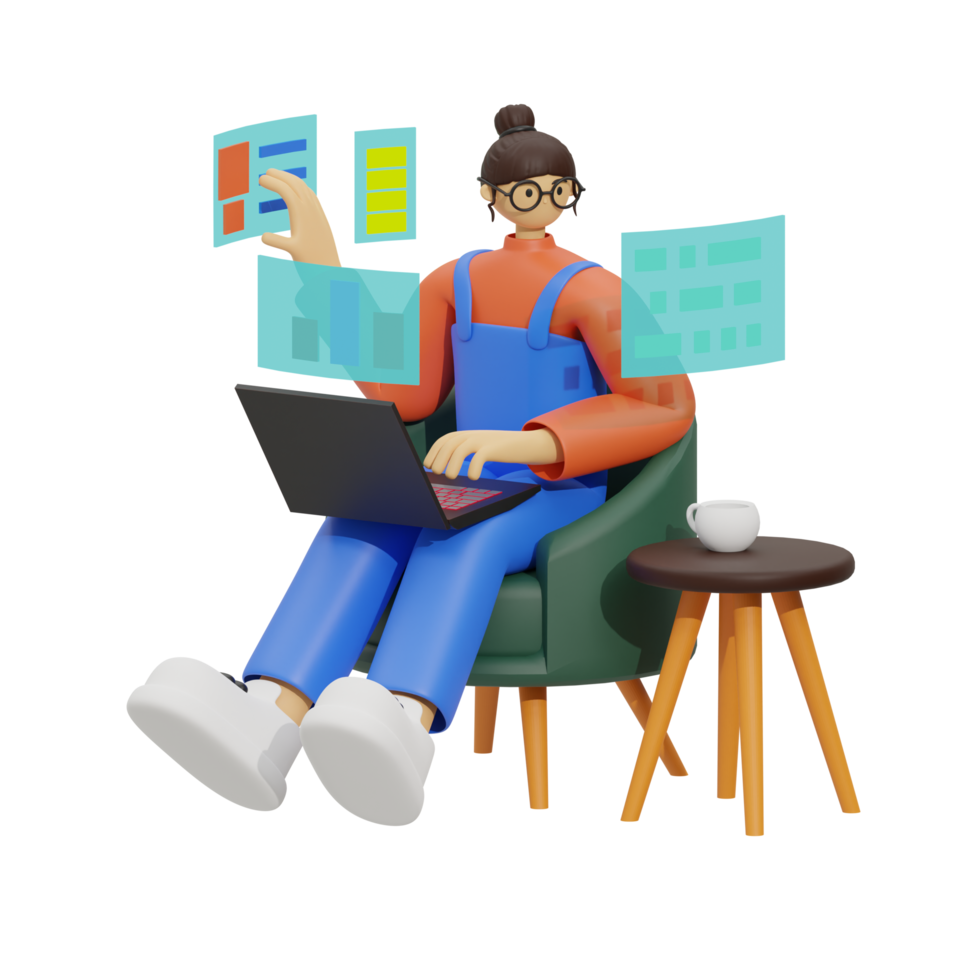 Enhancing Productivity with Laptop Use on Sofas 3D illustration png