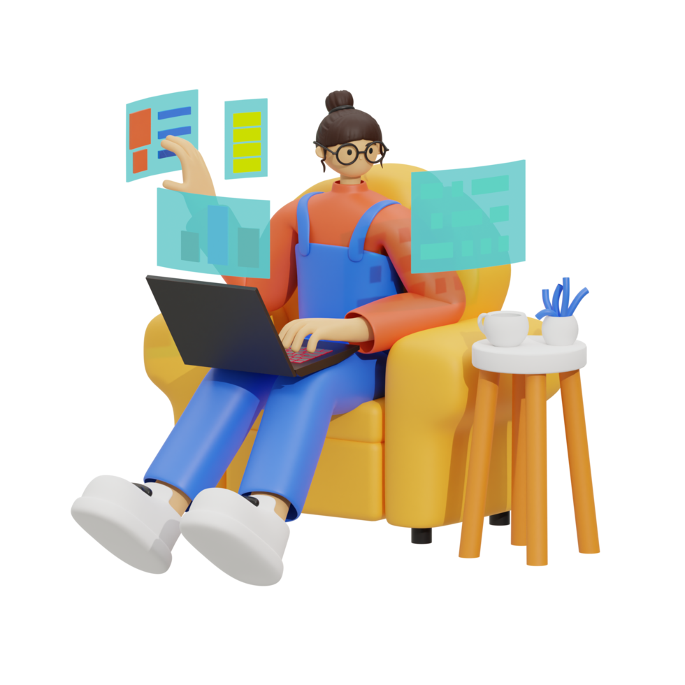 Enhancing Productivity with Laptop Use on Sofas 3D illustration png