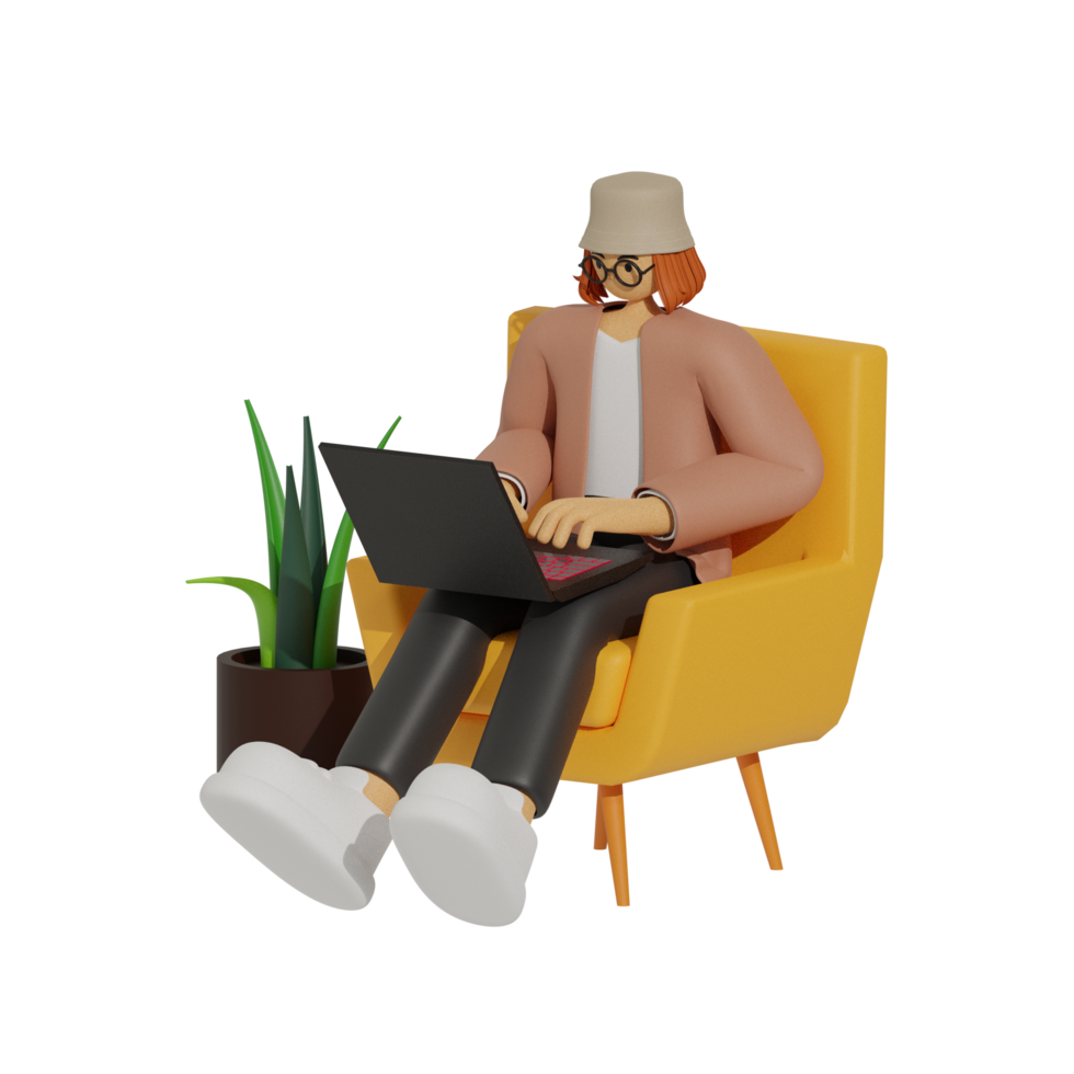 Enhancing Productivity with Laptop Use on Sofas 3D illustration png