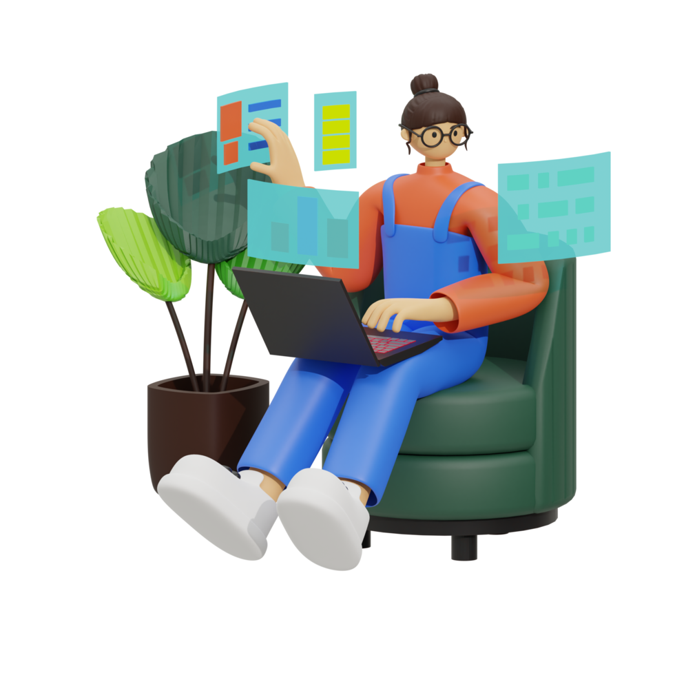 Enhancing Productivity with Laptop Use on Sofas 3D illustration png