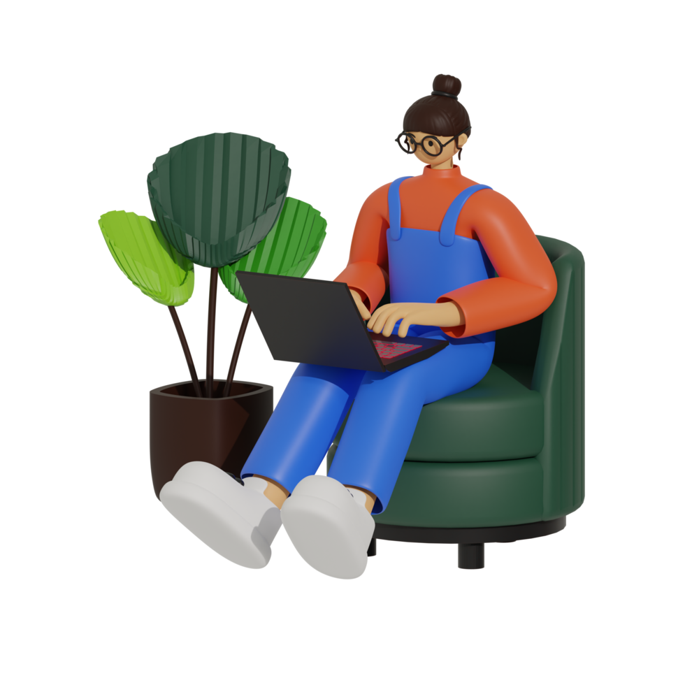 Enhancing Productivity with Laptop Use on Sofas 3D illustration png