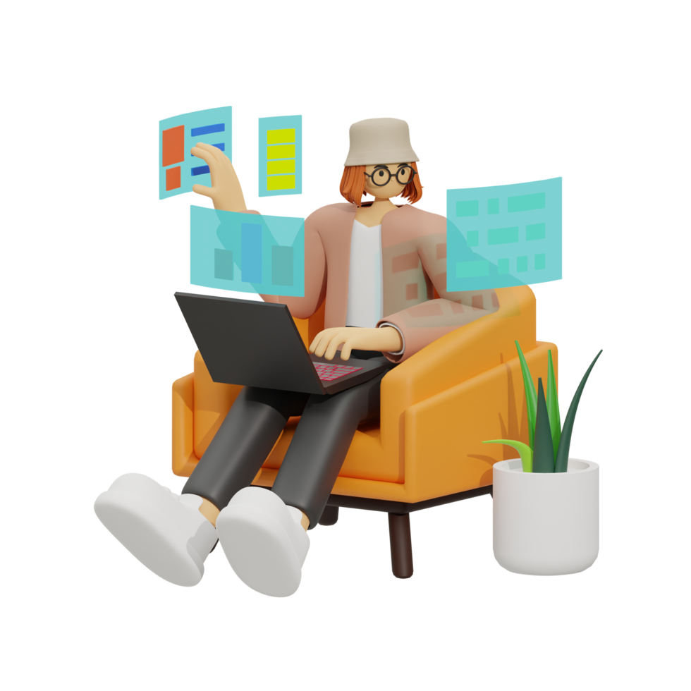 Enhancing Productivity with Laptop Use on Sofas 3D illustration png