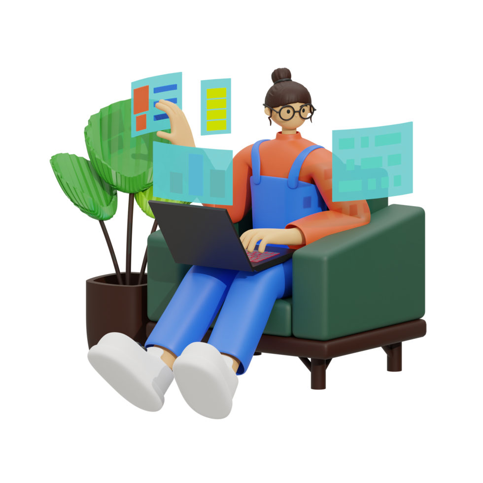 Enhancing Productivity with Laptop Use on Sofas 3D illustration png