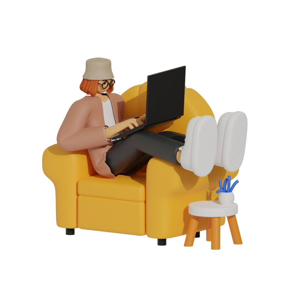 Enhancing Productivity with Laptop Use on Sofas 3D illustration png