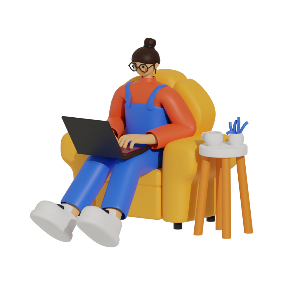 Enhancing Productivity with Laptop Use on Sofas 3D illustration png