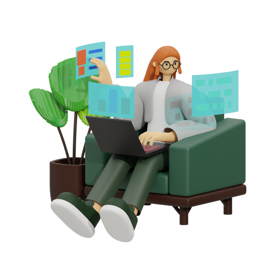 Enhancing Productivity with Laptop Use on Sofas 3D illustration png