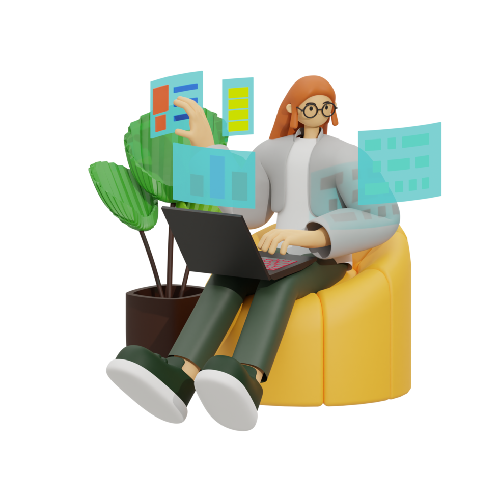 Enhancing Productivity with Laptop Use on Sofas 3D illustration png