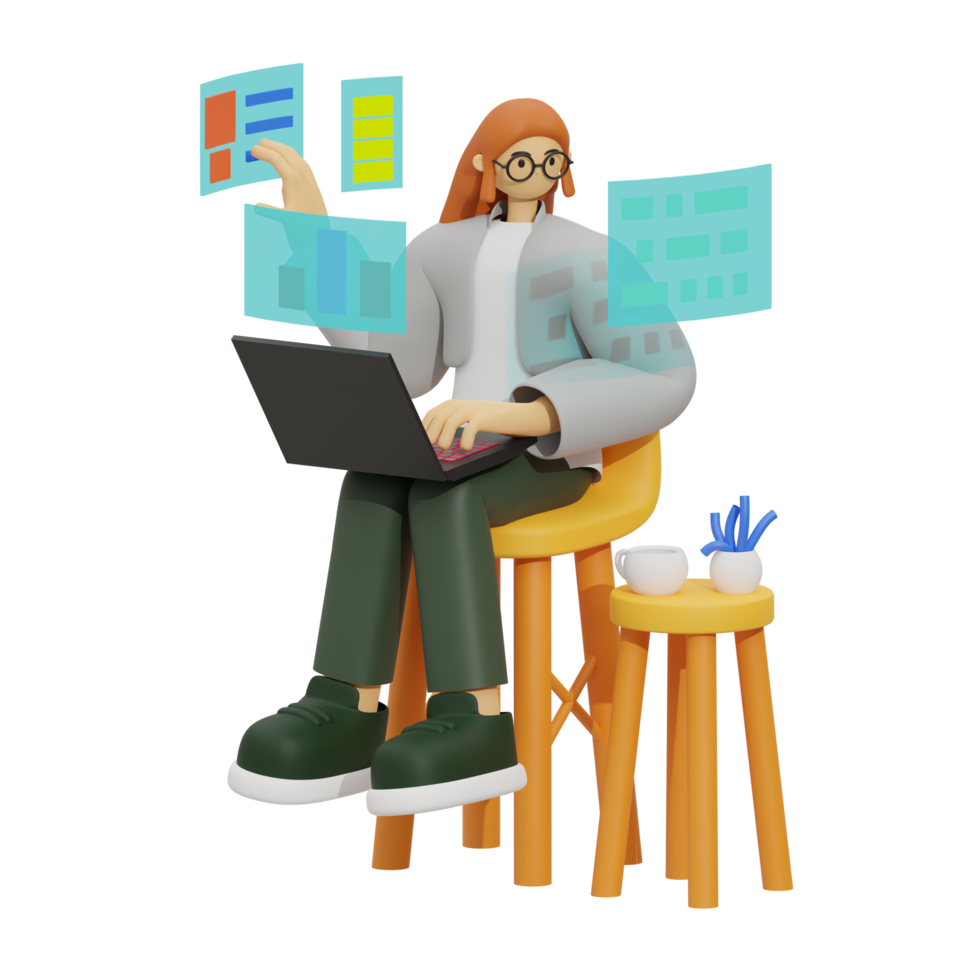 Enhancing Productivity with Laptop Use on Sofas 3D illustration png