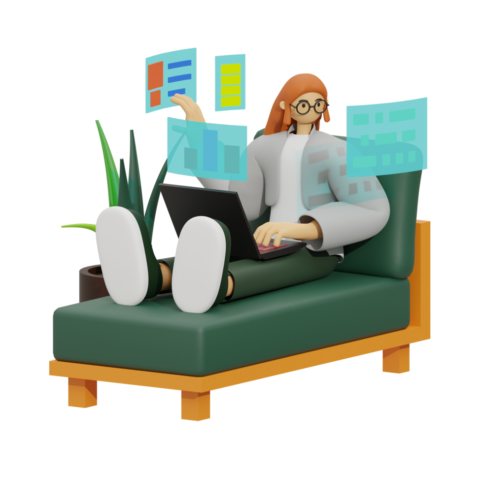 Enhancing Productivity with Laptop Use on Sofas 3D illustration png
