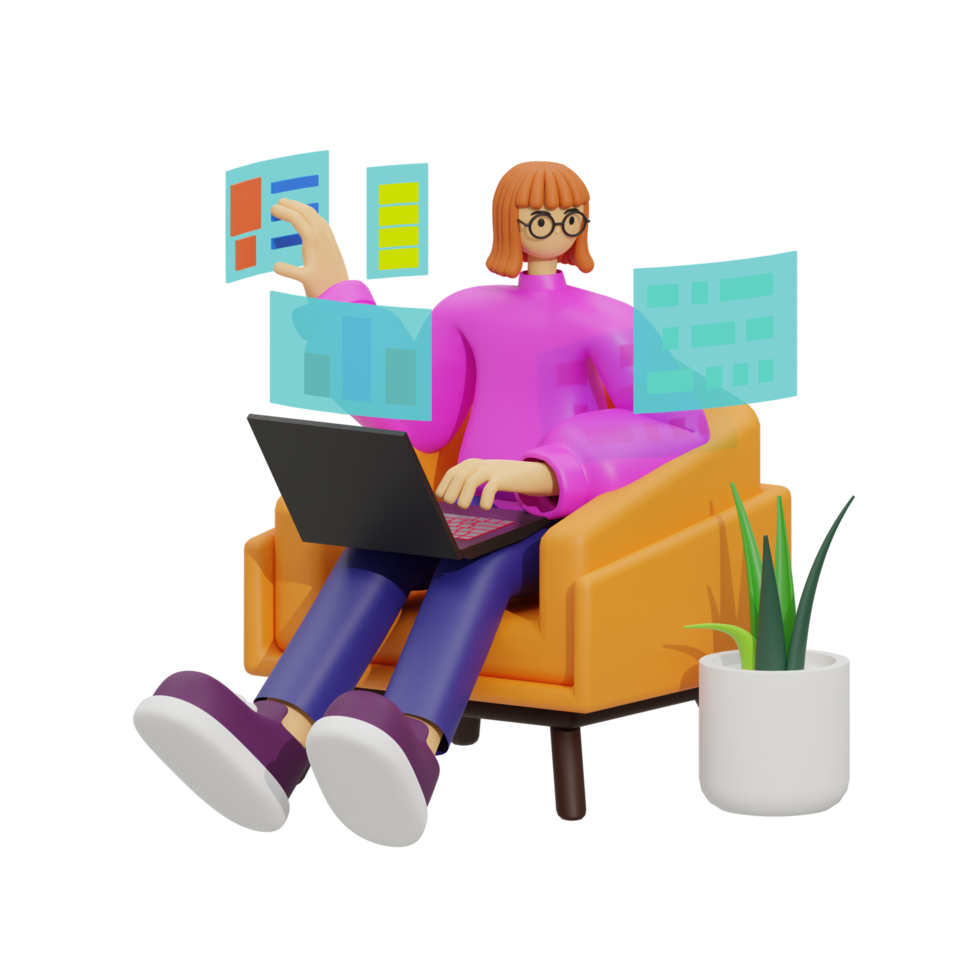 Enhancing Productivity with Laptop Use on Sofas 3D illustration png