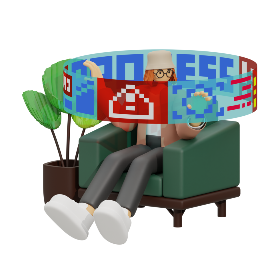 3d illustration work in hologram screen png