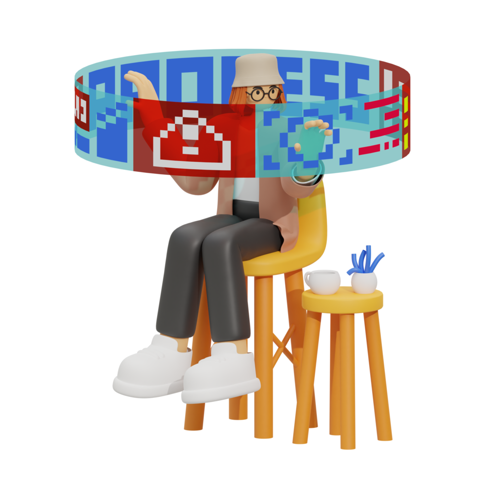 3d illustration work in hologram screen png
