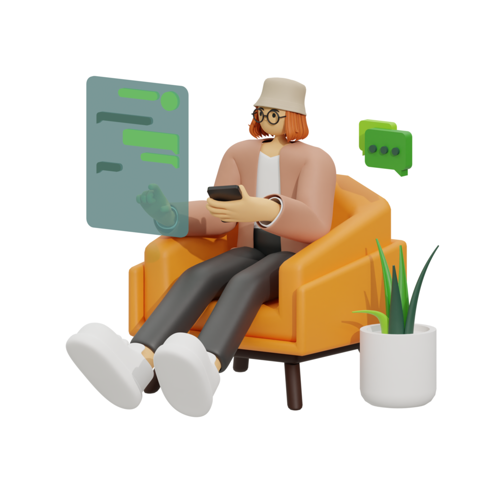 3d illustration chatting when sitting in the sofa png