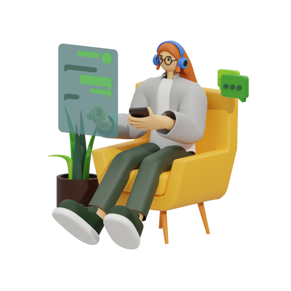 3d illustratie chatten wanneer zittend in de sofa png