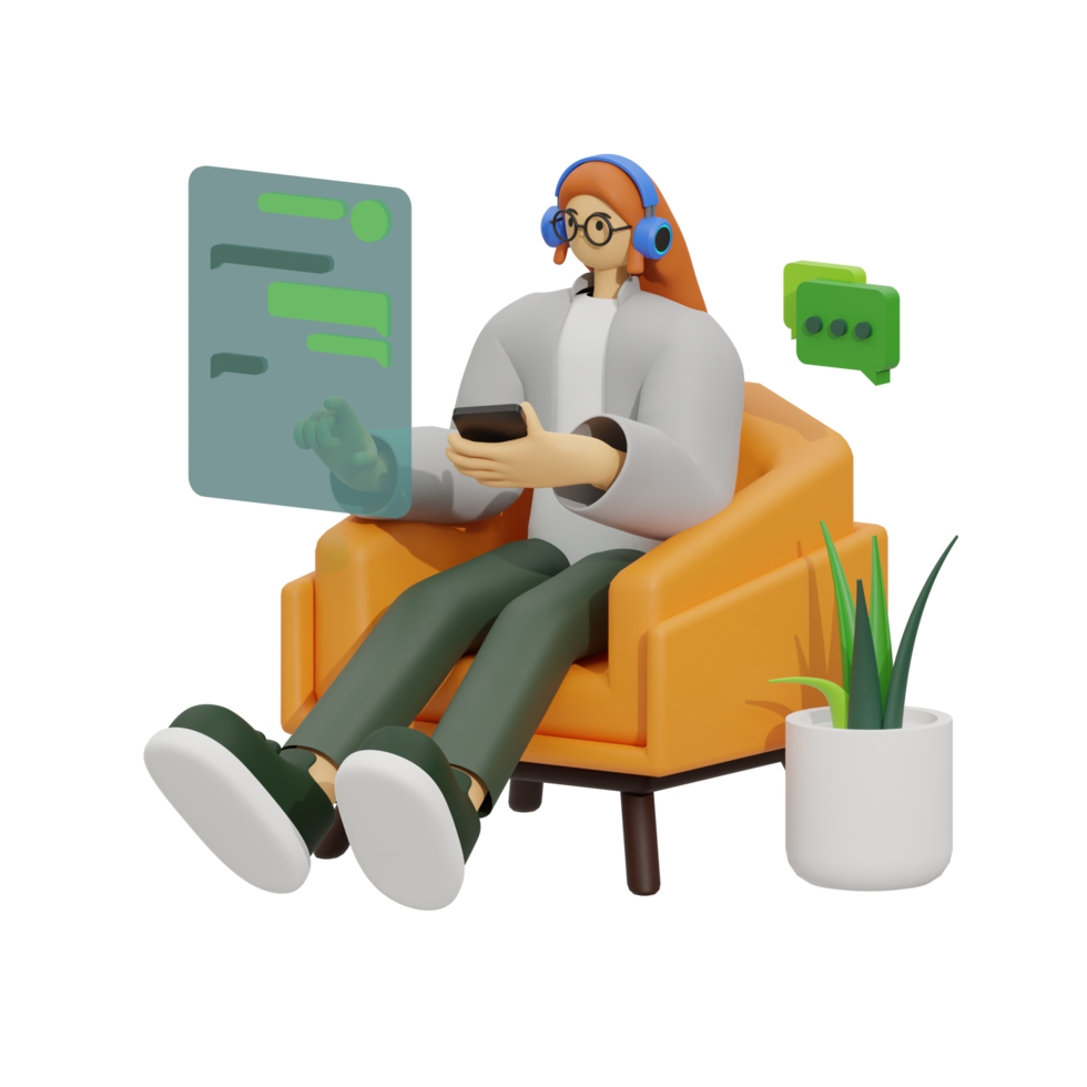 3d illustratie chatten wanneer zittend in de sofa png