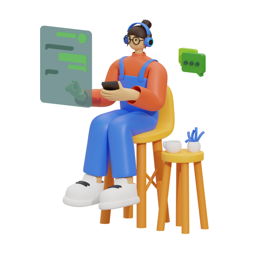 3d illustration chatting when sitting in the sofa png