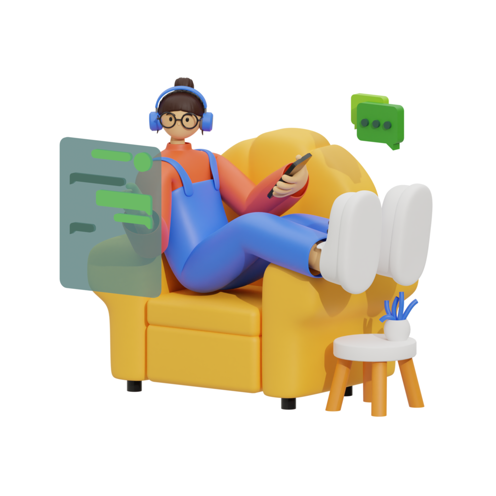 3d illustratie chatten wanneer zittend in de sofa png