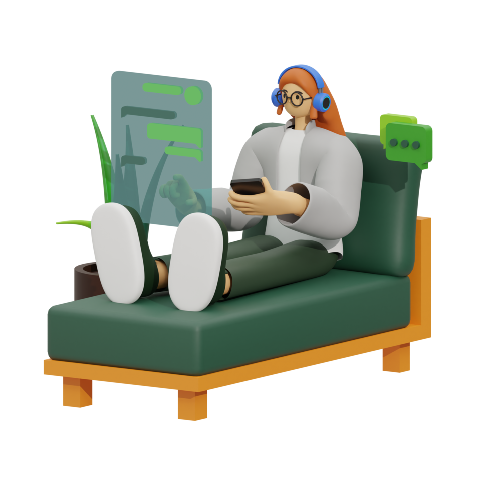 3d illustration chatting when sitting in the sofa png