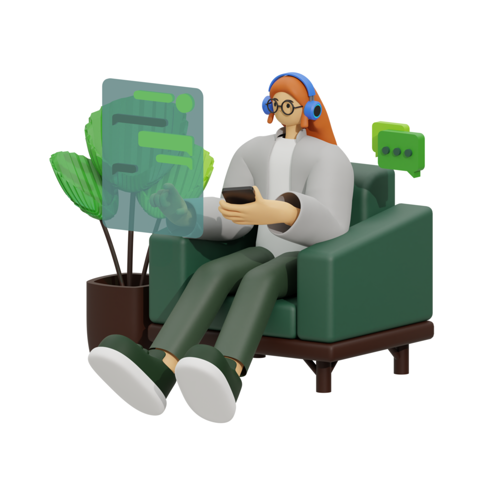 3d illustration chatting when sitting in the sofa png