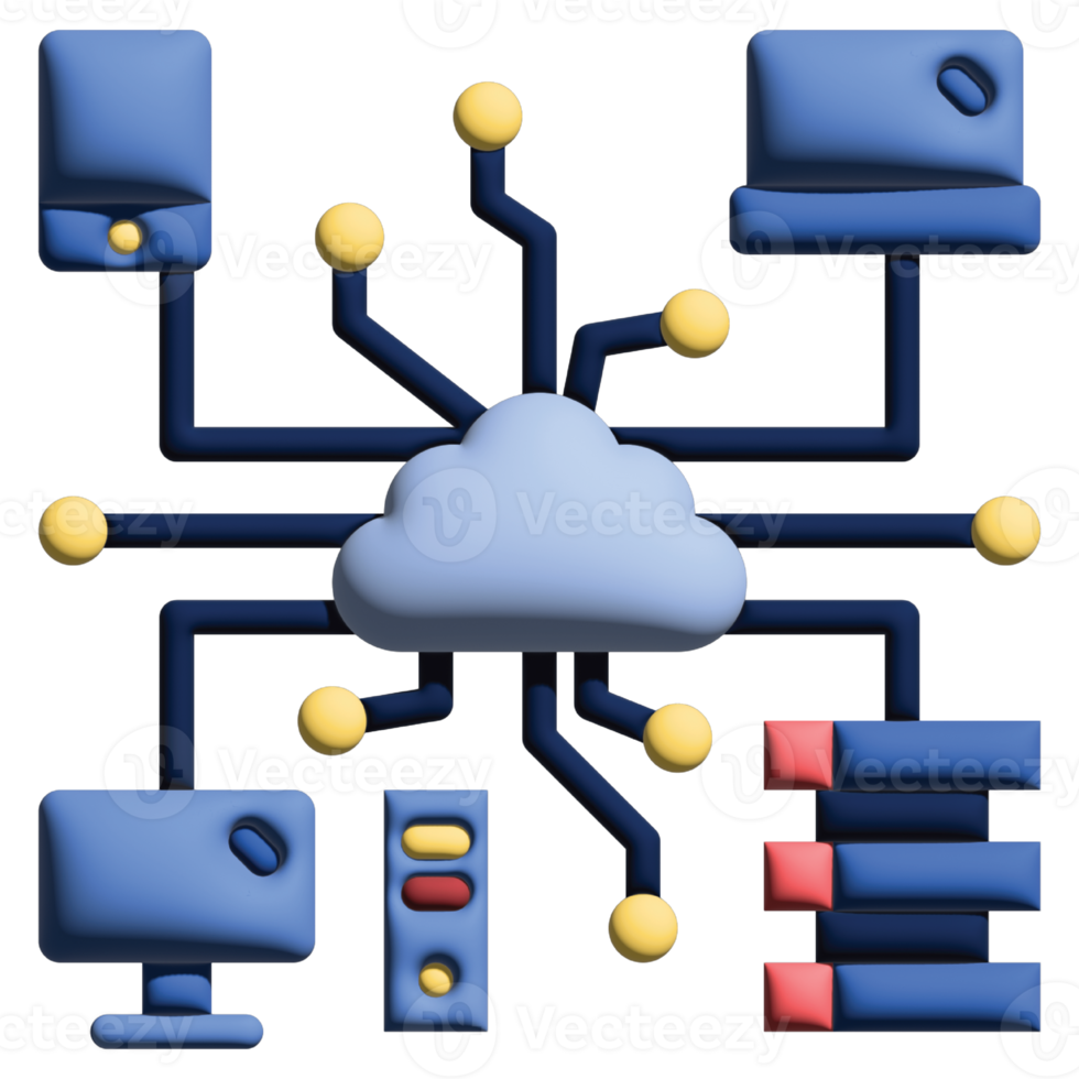 3d Illusration Wolke Computing im Arbeit von Zuhause einstellen png